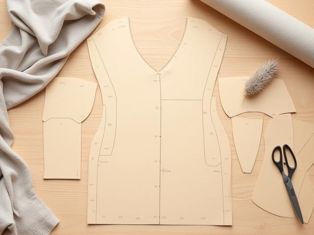 Zero waste pattern pieces laid out on a large cutting table, ready for sewing.