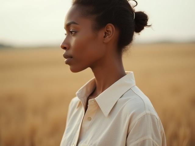 Model wearing a versatile natural linen button-down shirt, styled casually
