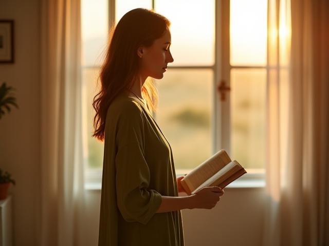 Model wearing a simple, elegant natural fabric tunic dress