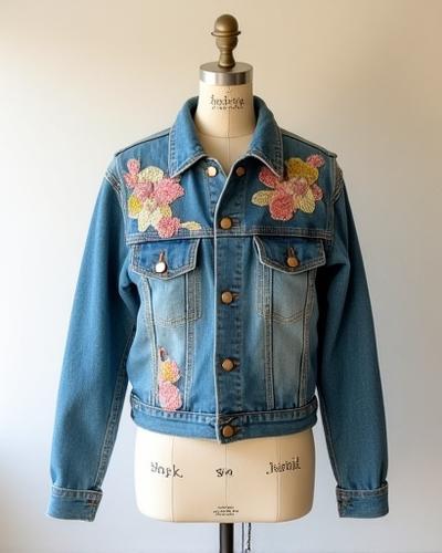 Upcycled denim jacket with patchwork details