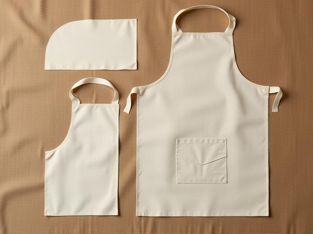 A detailed image of 'The Harvest Apron' pattern cut out on fabric, showing the intricate interlocking pieces before sewing. The fabric is a rustic, textured cotton.
